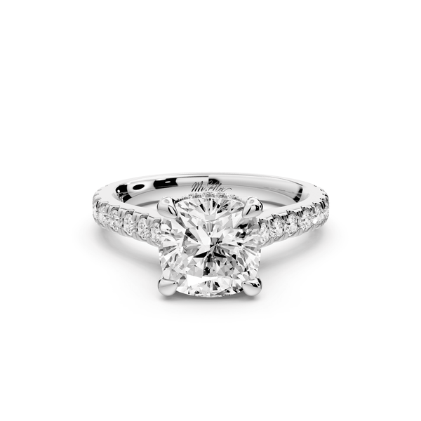 Iris - 2ct 14k white gold Three stone cushion Halo engagement ring - Mr. Alex Jewelry