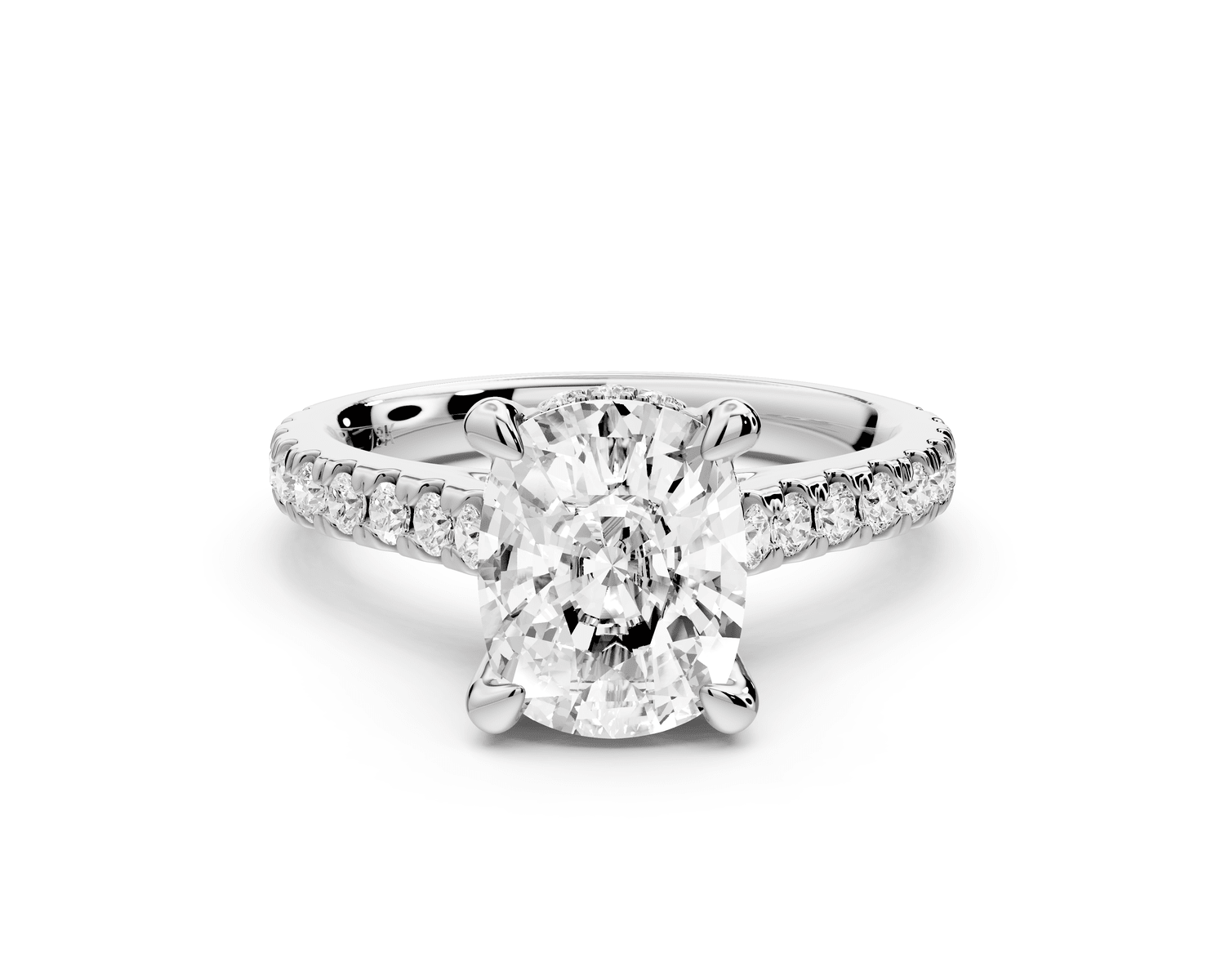 Iris - 2ct 14k white gold Three stone Elongated Cushion Halo engagement ring - Mr. Alex Jewelry