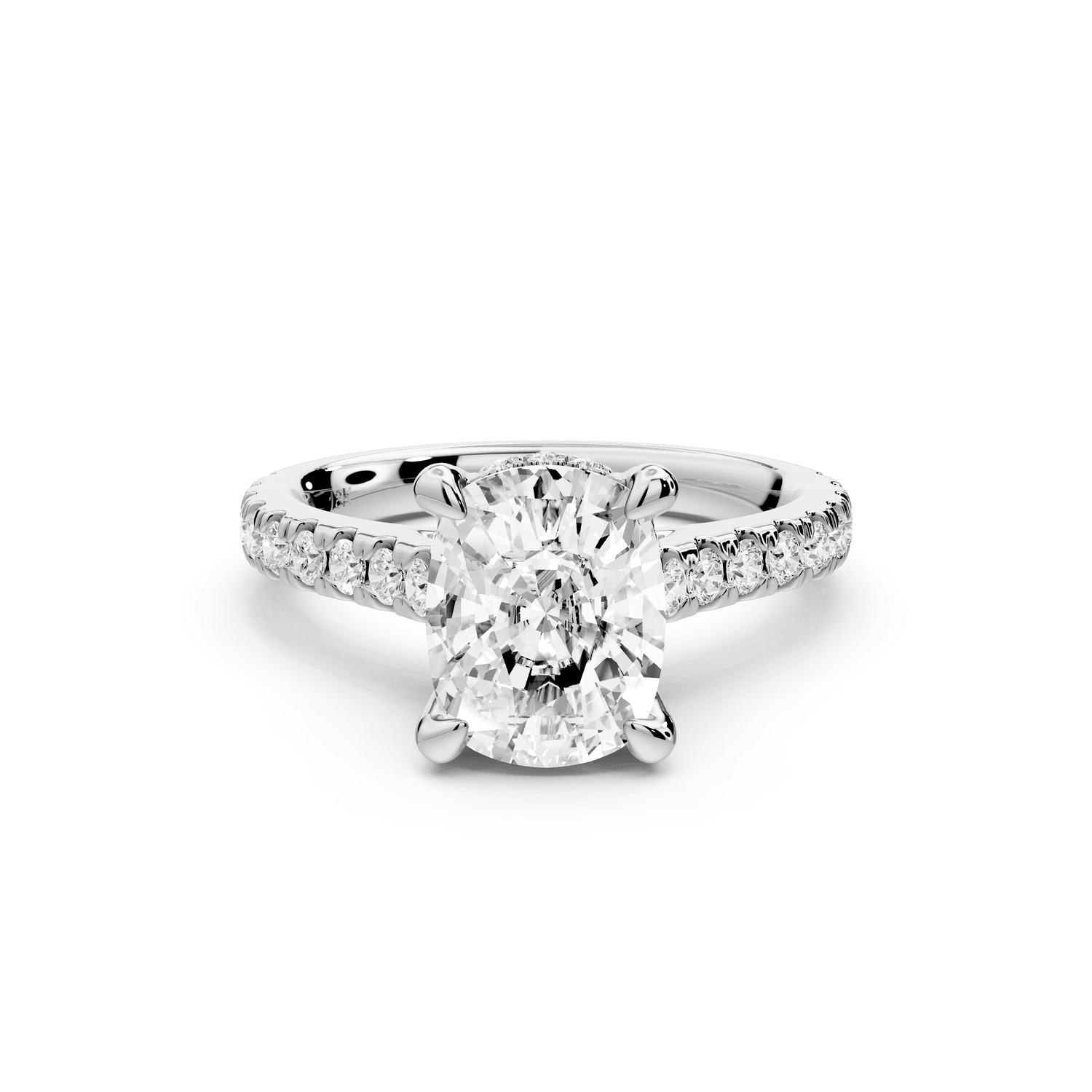 Iris - 2ct 14k white gold Three stone Elongated Cushion Halo engagement ring - Mr. Alex Jewelry