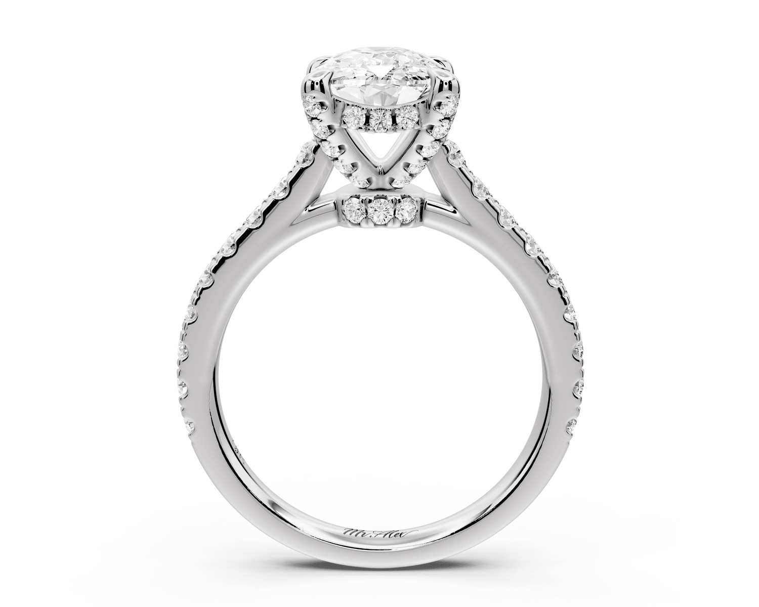 Iris - 2ct 14k white gold Three stone Elongated Cushion Halo engagement ring - Mr. Alex Jewelry