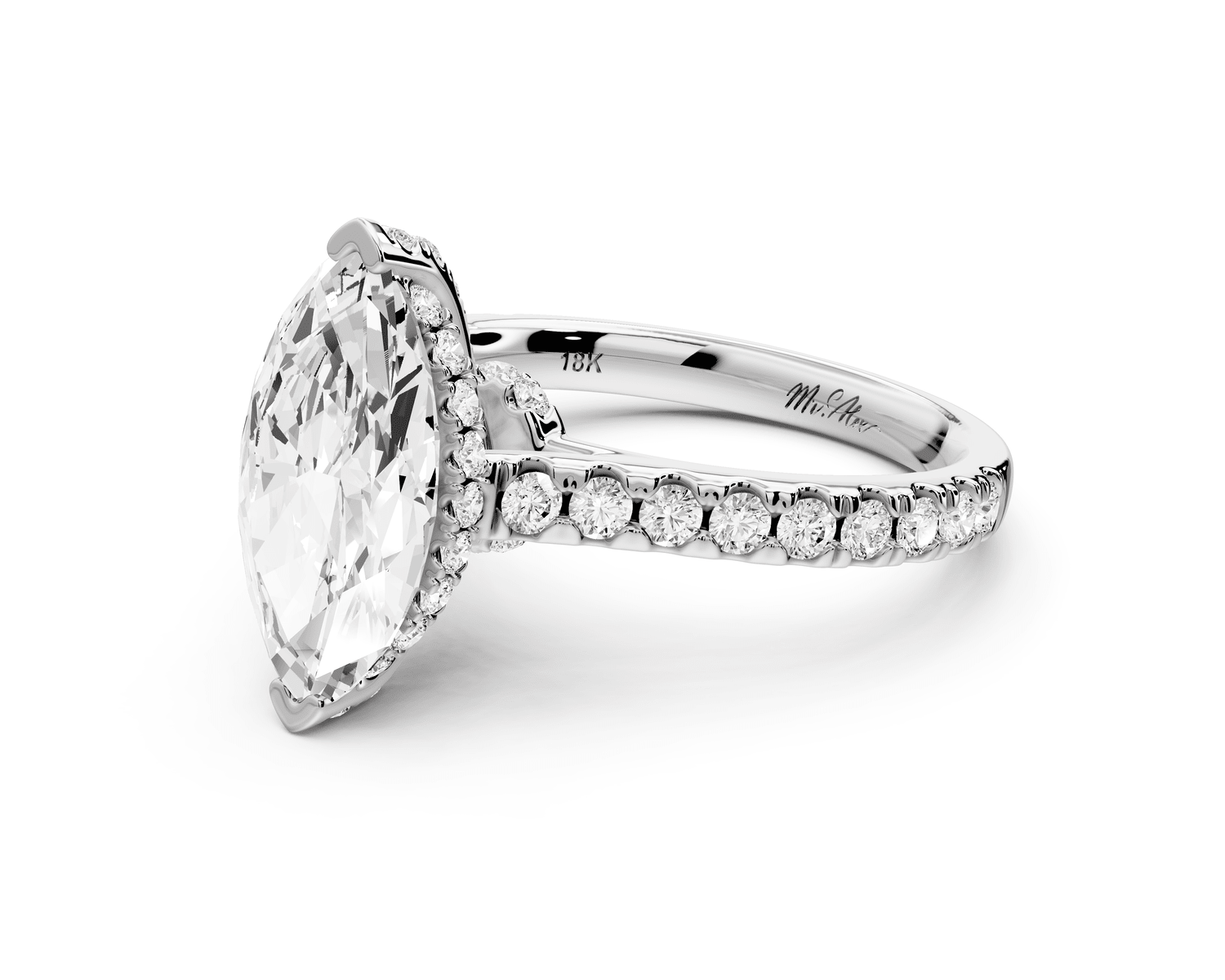 Iris - 2ct 14k white gold Three stone marquise Halo engagement ring - Mr. Alex Jewelry
