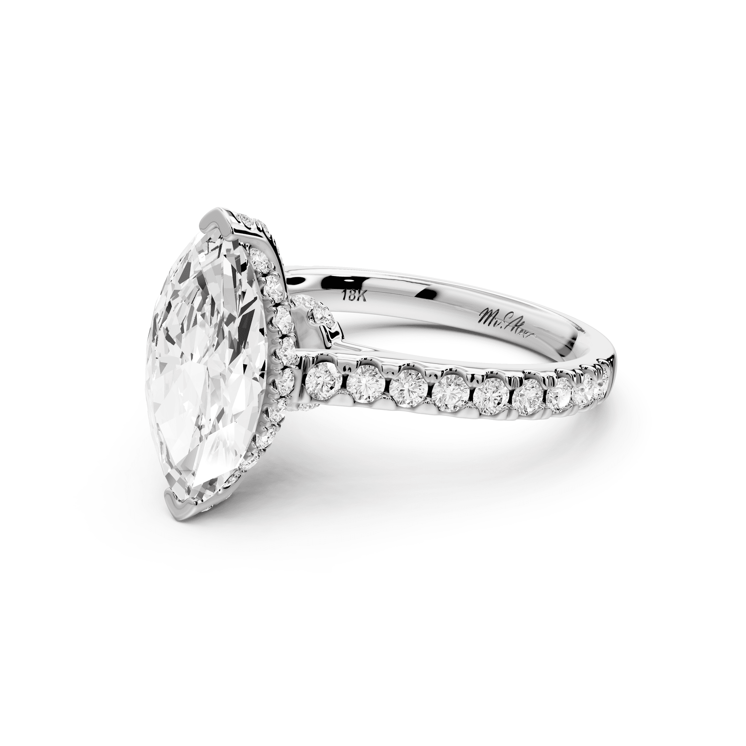 Iris - 2ct 14k white gold Three stone marquise Halo engagement ring - Mr. Alex Jewelry