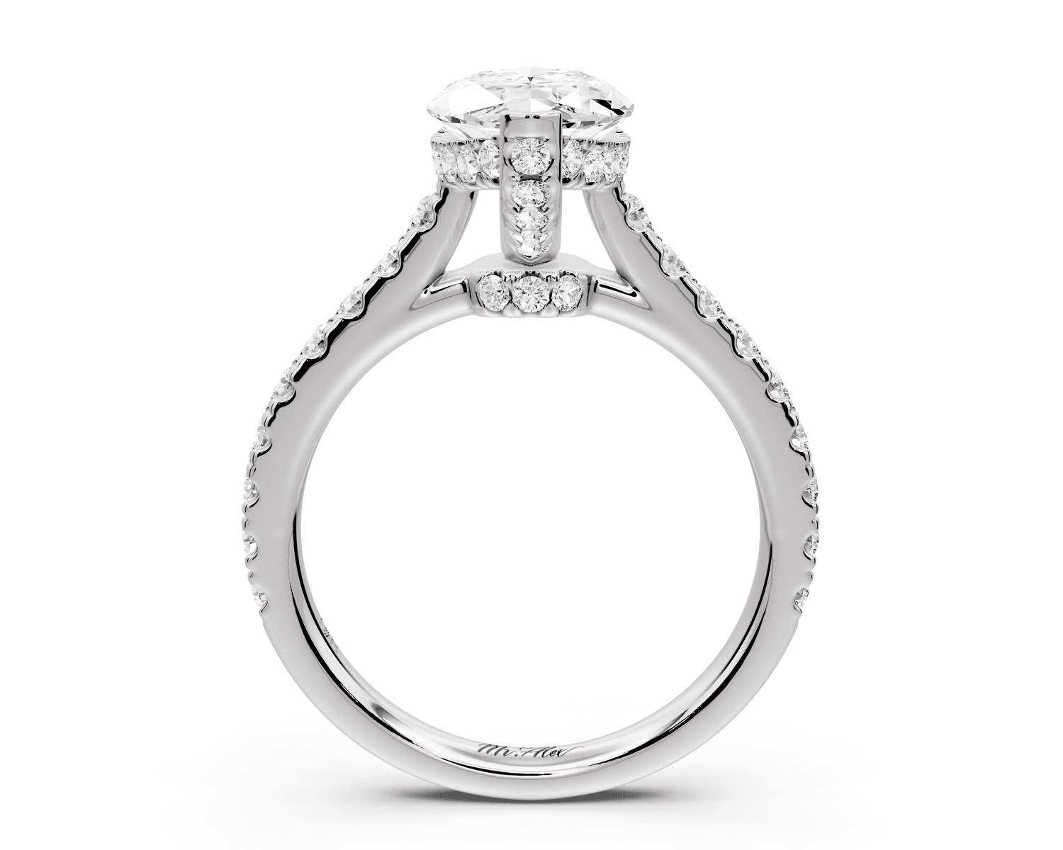 Iris - 2ct 14k white gold Three stone marquise Halo engagement ring - Mr. Alex Jewelry