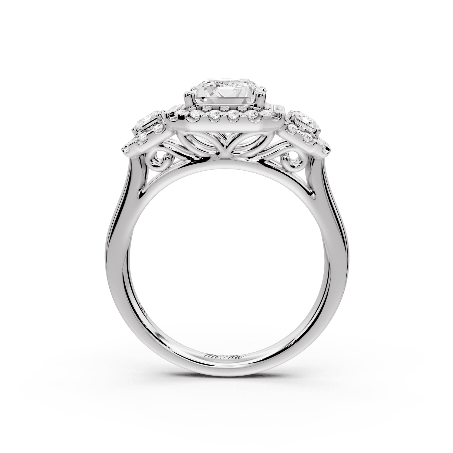 Iris - 2ct 14k white gold Three stone radiant Halo engagement ring - Mr. Alex Jewelry