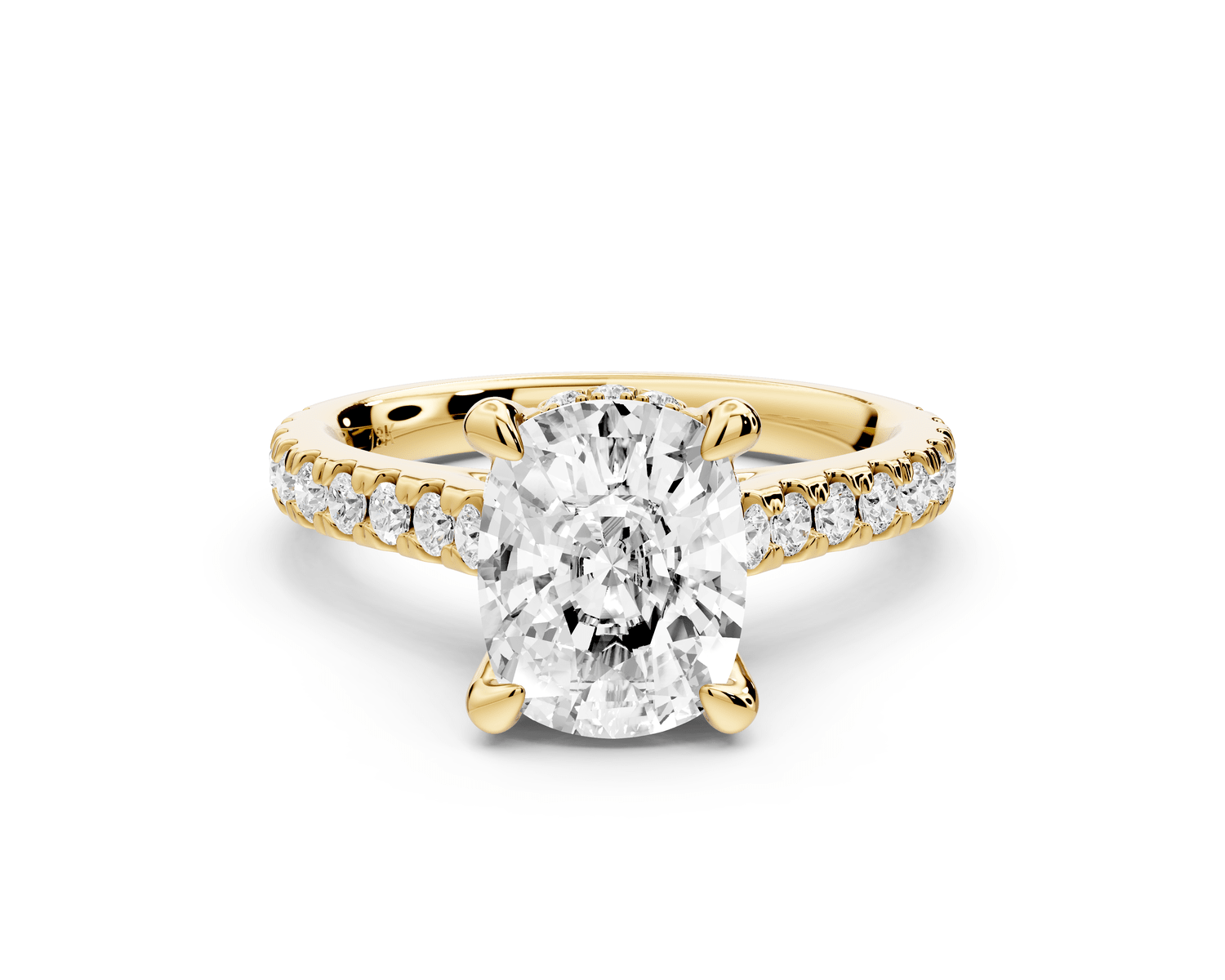 Iris - 2ct 14k yellow gold Three stone Elongated Cushion Halo engagement ring - Mr. Alex Jewelry
