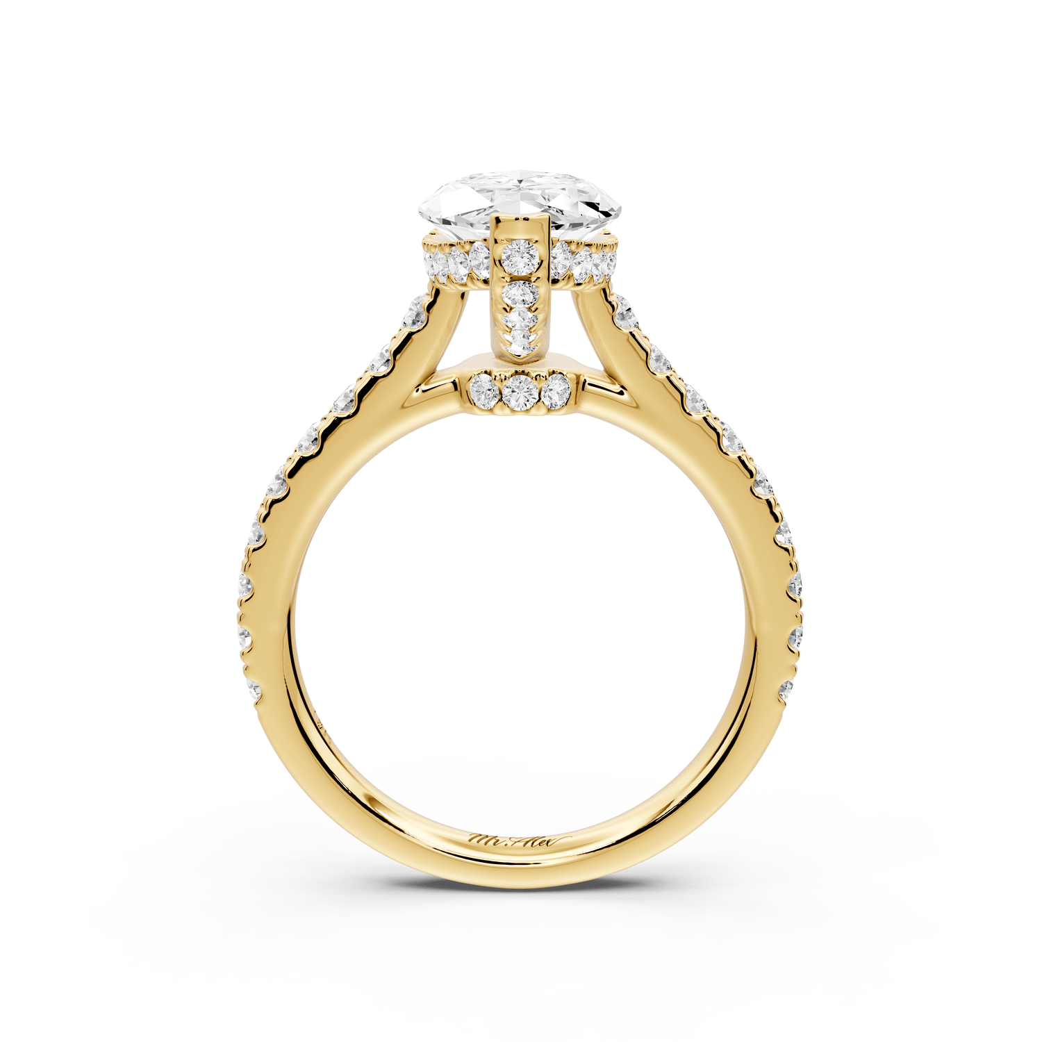 Iris - 2ct 14k yellow gold Three stone marquise Halo engagement ring - Mr. Alex Jewelry