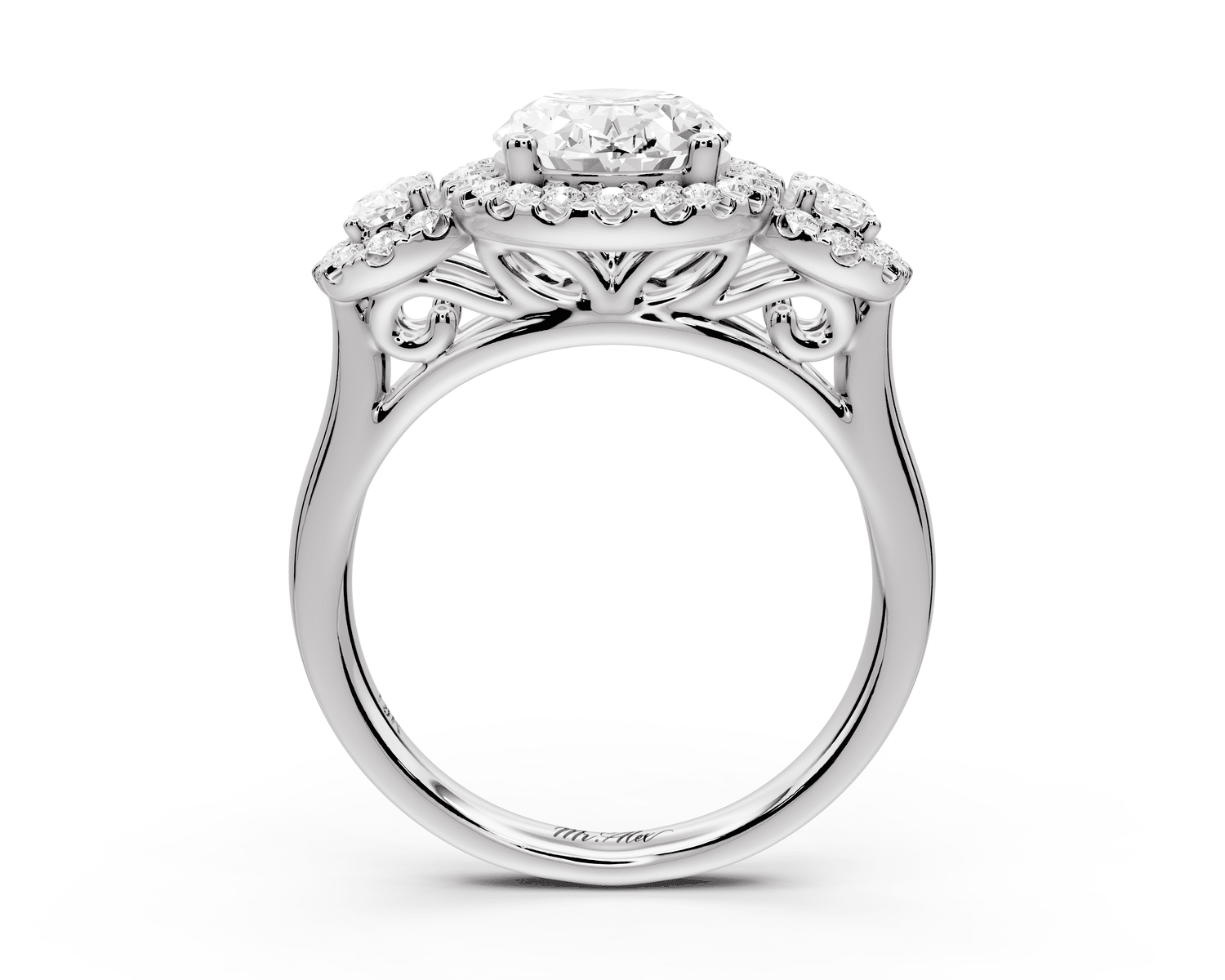 Iris - 2ct 18k white gold Three stone oval Halo engagement ring - Mr. Alex Jewelry