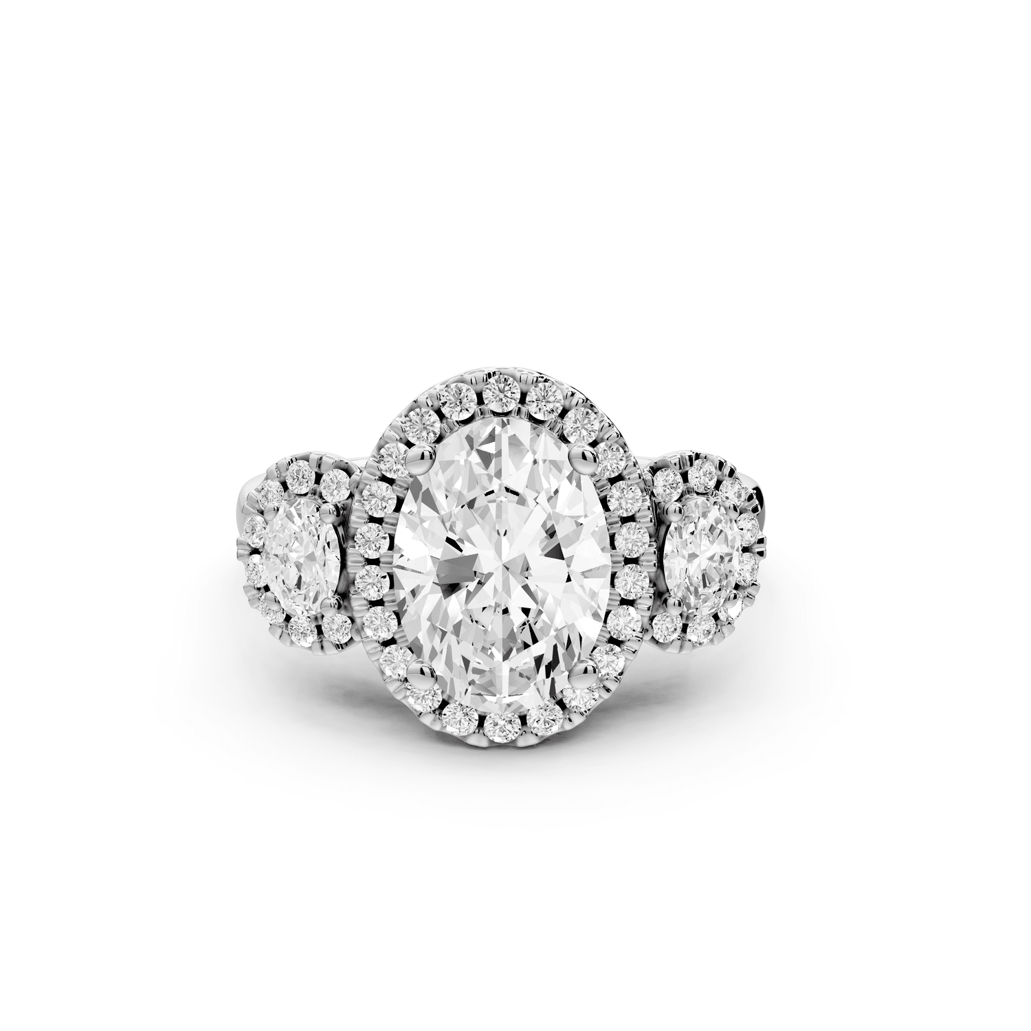 Iris - 2ct 18k white gold Three stone oval Halo engagement ring - Mr. Alex Jewelry