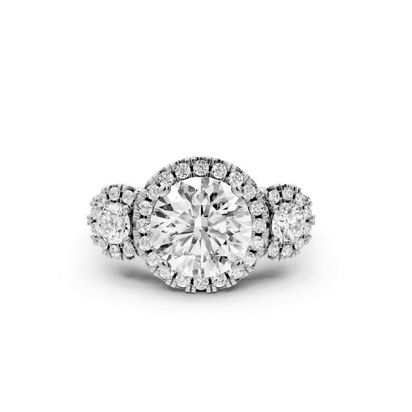 Iris - 2ct 18k white gold Three stone round Halo engagement ring - Mr. Alex Jewelry