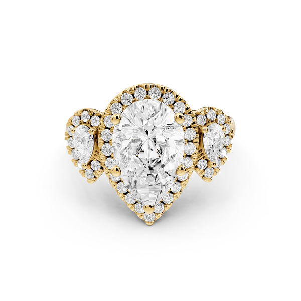 Iris - 2ct 18k yellow gold Three stone pear Halo engagement ring - Mr. Alex Jewelry