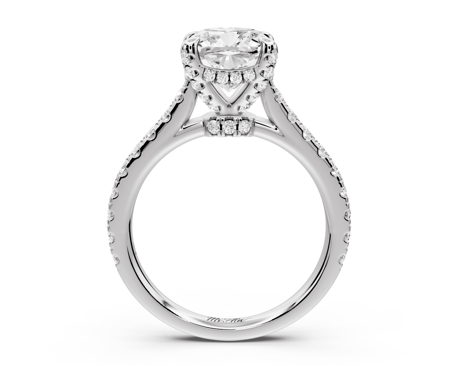 Iris - 2ct platinum Three stone cushion Halo engagement ring - Mr. Alex Jewelry