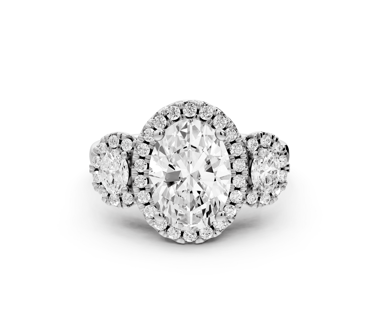 Iris - 2ct platinum Three stone oval Halo engagement ring - Mr. Alex Jewelry