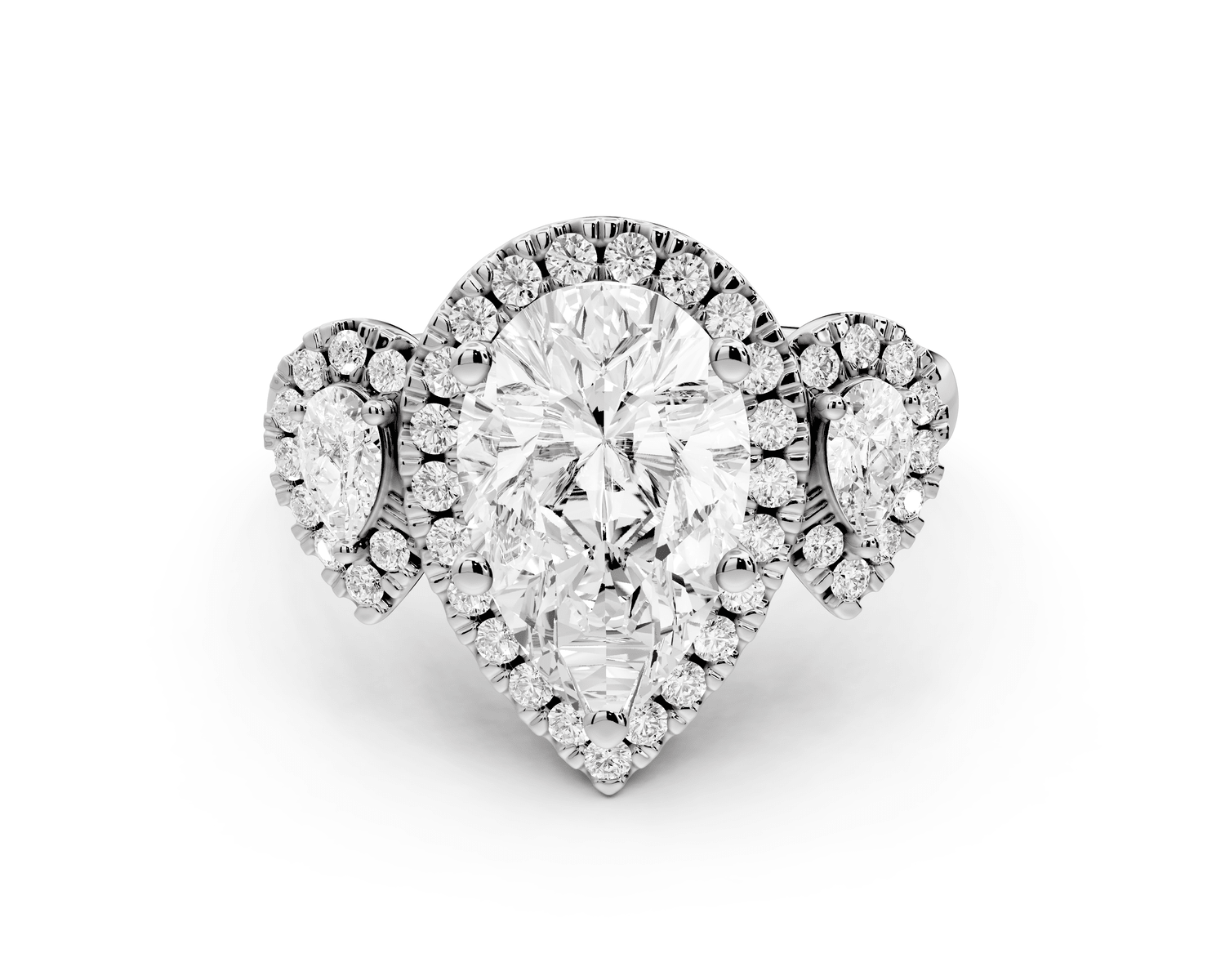 Iris - 2ct platinum Three stone pear Halo engagement ring - Mr. Alex Jewelry
