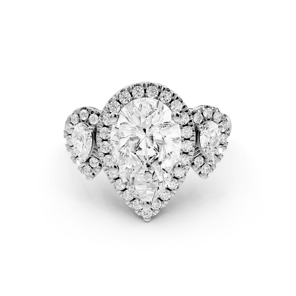 Iris - 2ct platinum Three stone pear Halo engagement ring - Mr. Alex Jewelry