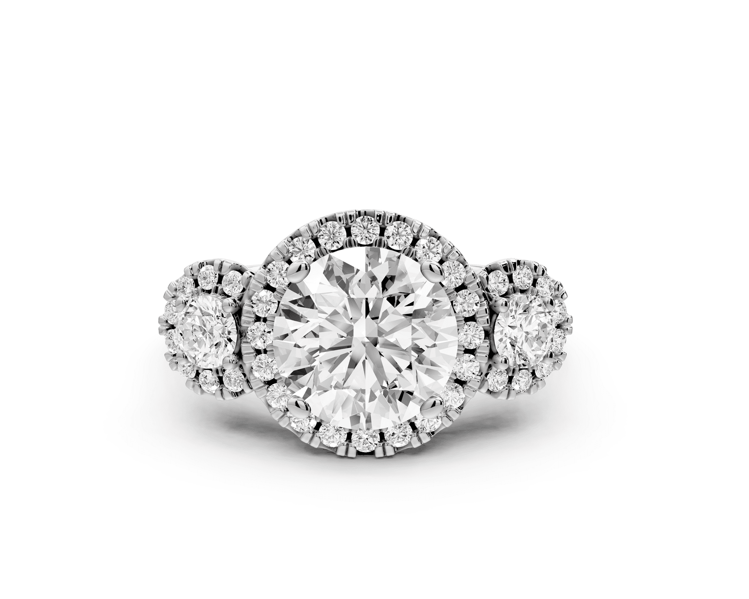 Iris - 2ct platinum Three stone round Halo engagement ring - Mr. Alex Jewelry