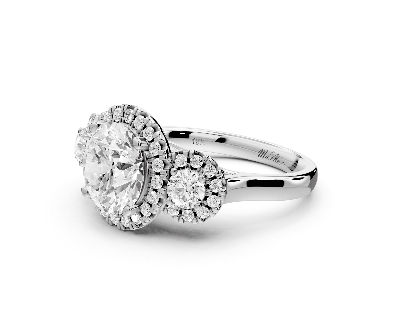 Iris - 2ct platinum Three stone round Halo engagement ring - Mr. Alex Jewelry