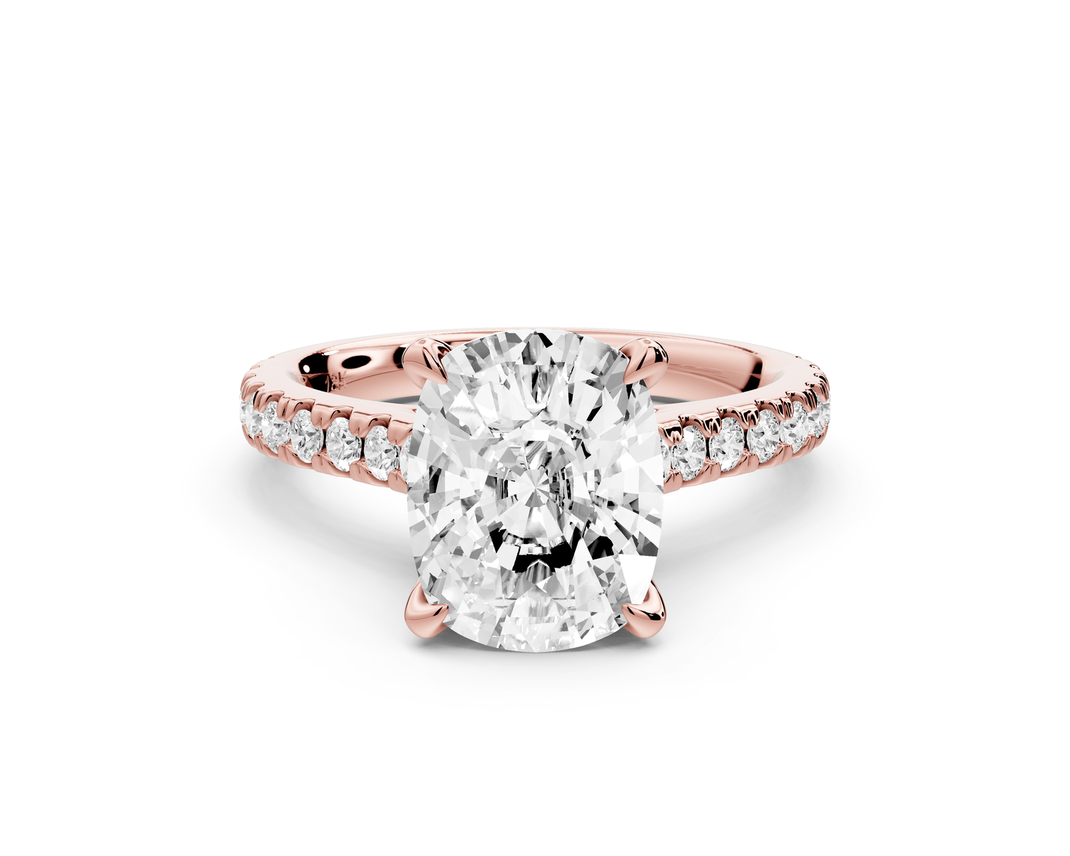Iris - 3ct 14k rose gold Three stone Elongated Cushion Halo engagement ring - Mr. Alex Jewelry