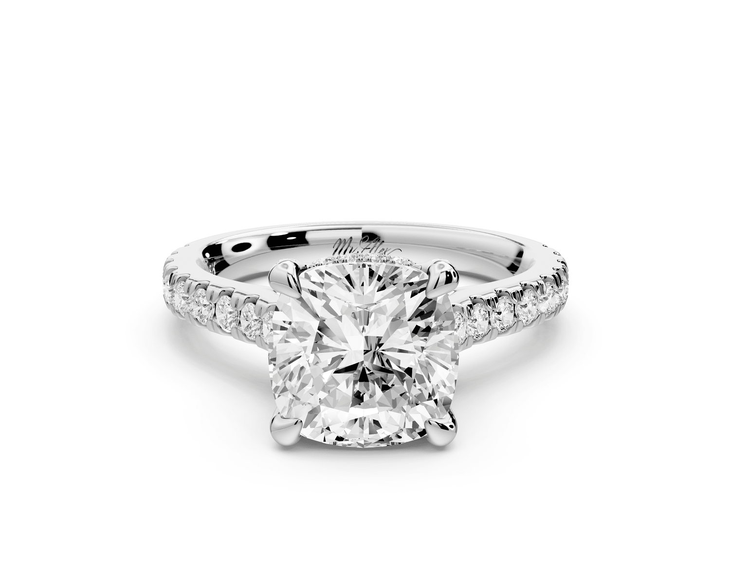Iris - 3ct 14k white gold Three stone cushion Halo engagement ring - Mr. Alex Jewelry