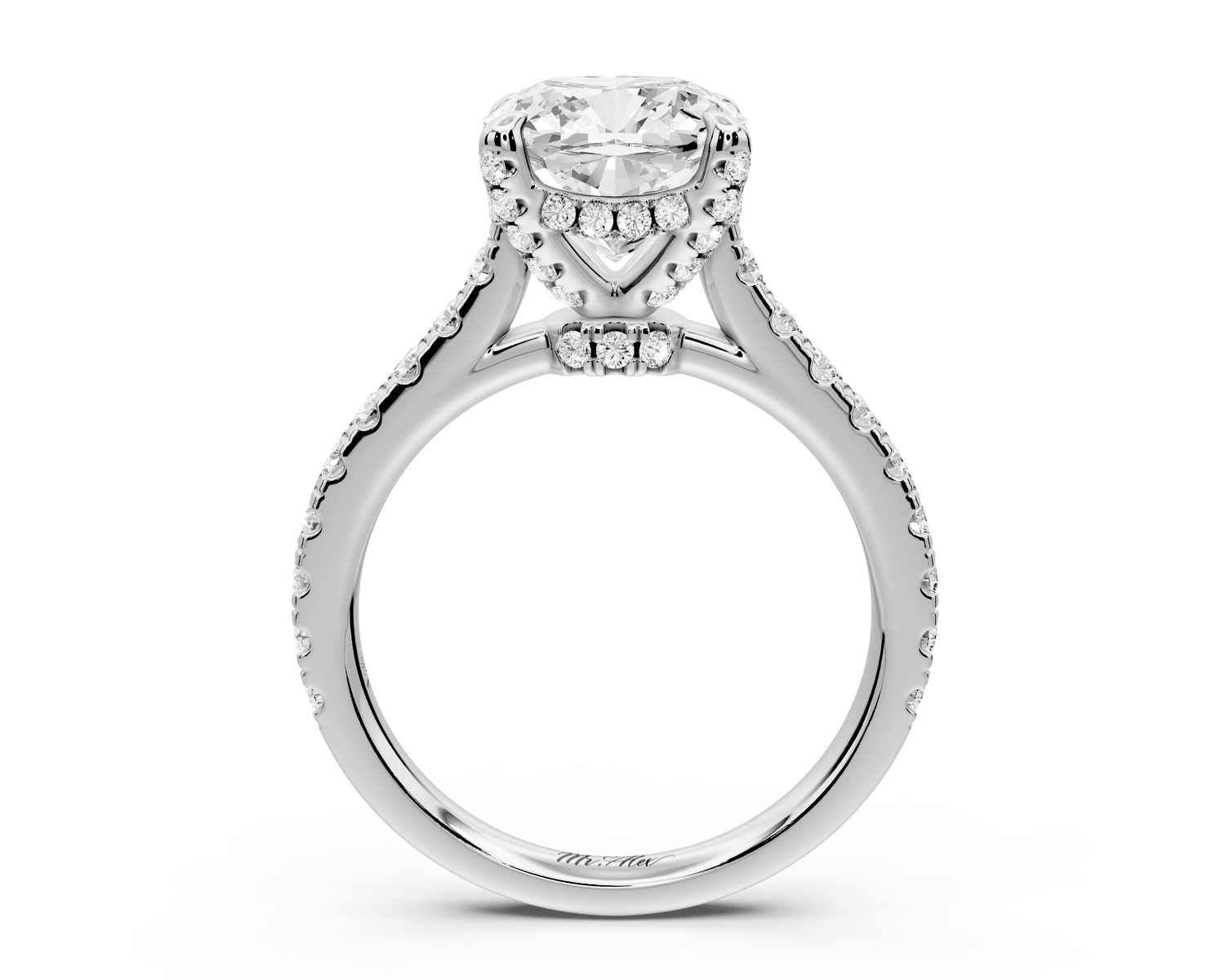 Iris - 3ct 14k white gold Three stone cushion Halo engagement ring - Mr. Alex Jewelry