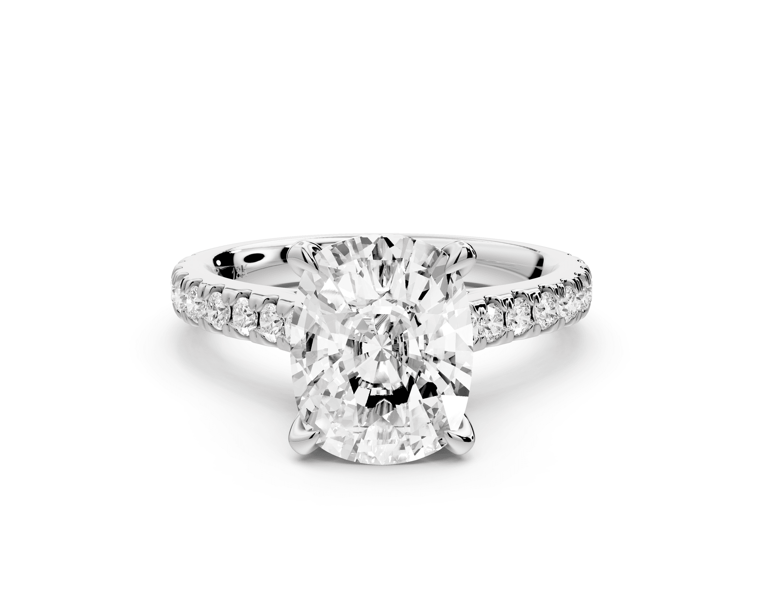 Iris - 3ct 14k white gold Three stone Elongated Cushion Halo engagement ring - Mr. Alex Jewelry