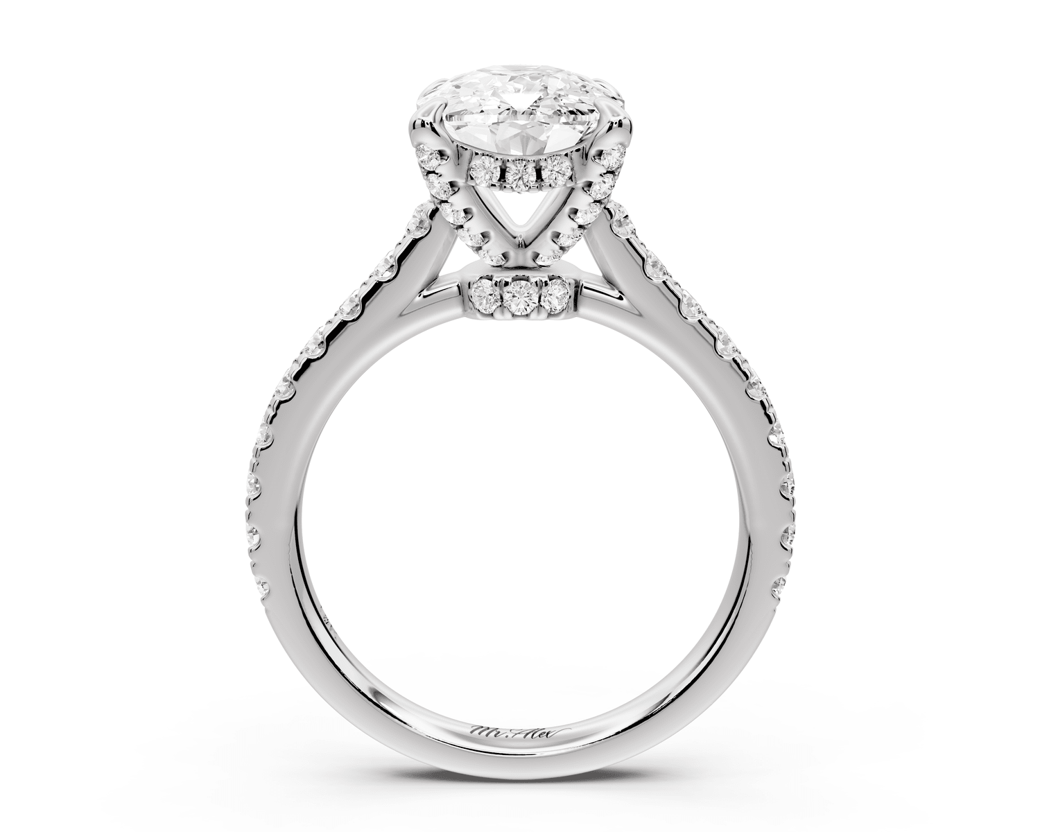 Iris - 3ct 14k white gold Three stone Elongated Cushion Halo engagement ring - Mr. Alex Jewelry