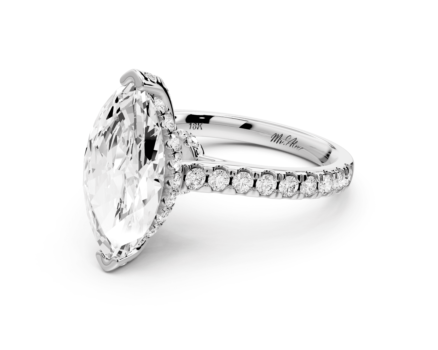 Iris - 3ct 14k white gold Three stone marquise Halo engagement ring - Mr. Alex Jewelry