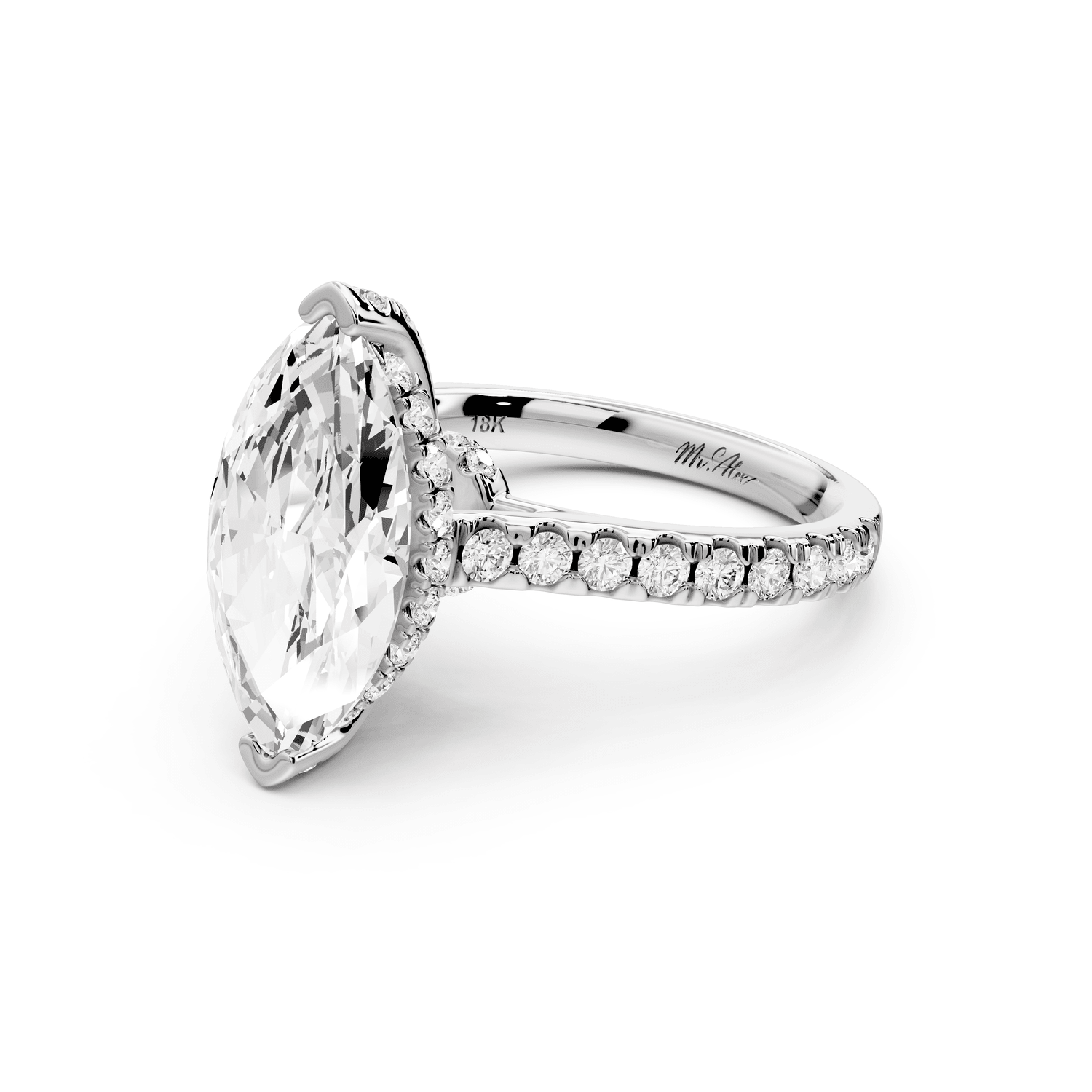 Iris - 3ct 14k white gold Three stone marquise Halo engagement ring - Mr. Alex Jewelry