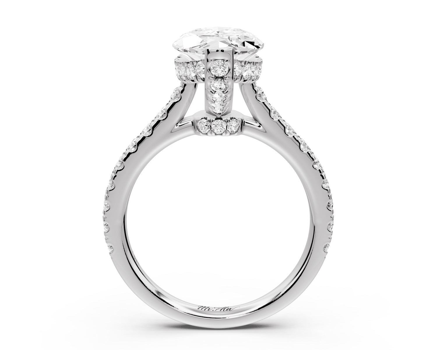 Iris - 3ct 14k white gold Three stone marquise Halo engagement ring - Mr. Alex Jewelry