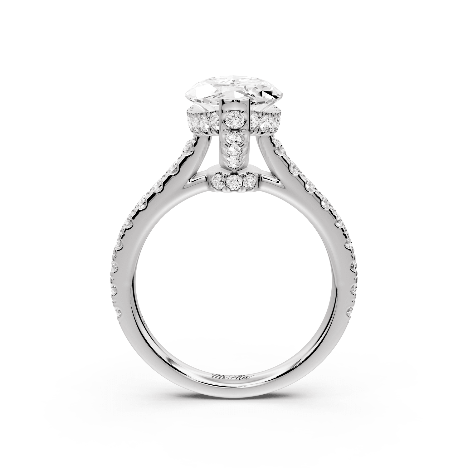 Iris - 3ct 14k white gold Three stone marquise Halo engagement ring - Mr. Alex Jewelry