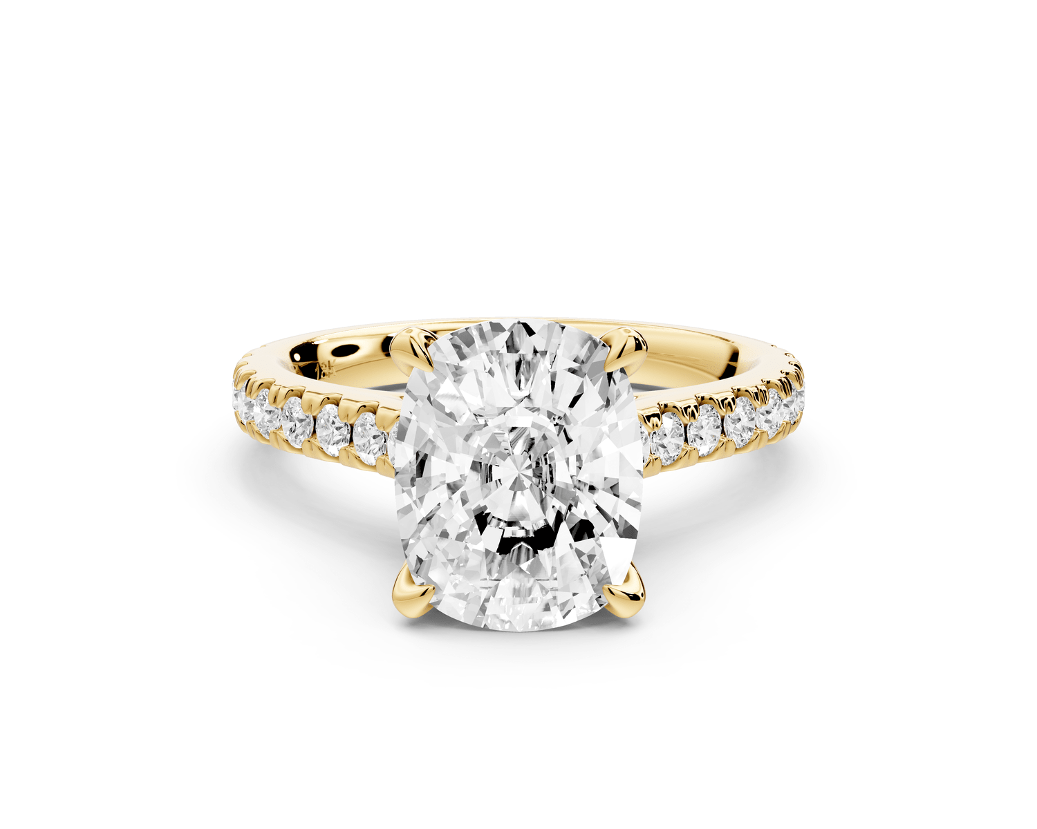 Iris - 3ct 14k yellow gold Three stone Elongated Cushion Halo engagement ring - Mr. Alex Jewelry