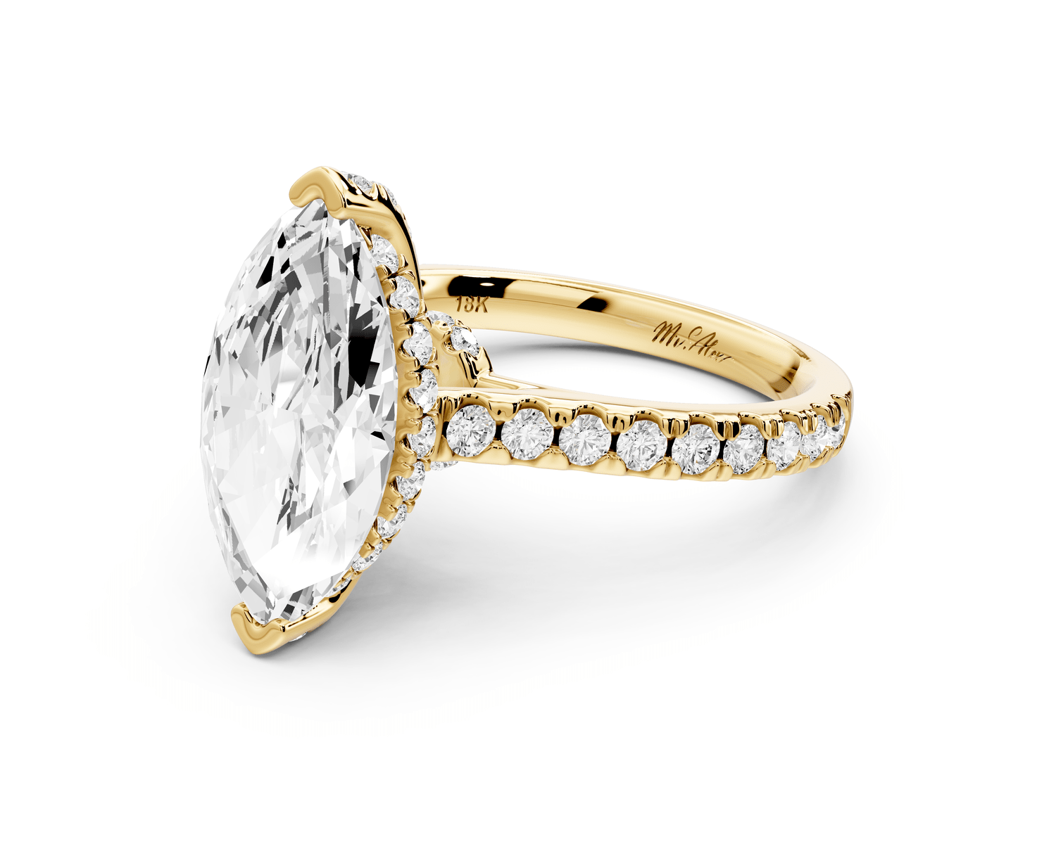 Iris - 3ct 14k yellow gold Three stone marquise Halo engagement ring - Mr. Alex Jewelry