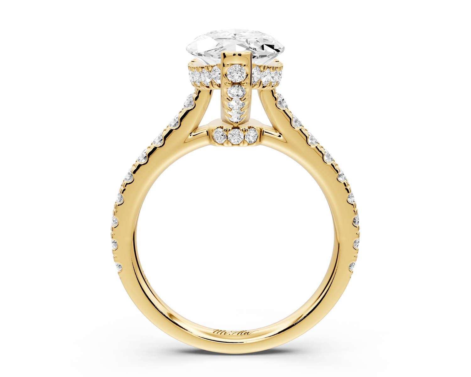 Iris - 3ct 14k yellow gold Three stone marquise Halo engagement ring - Mr. Alex Jewelry