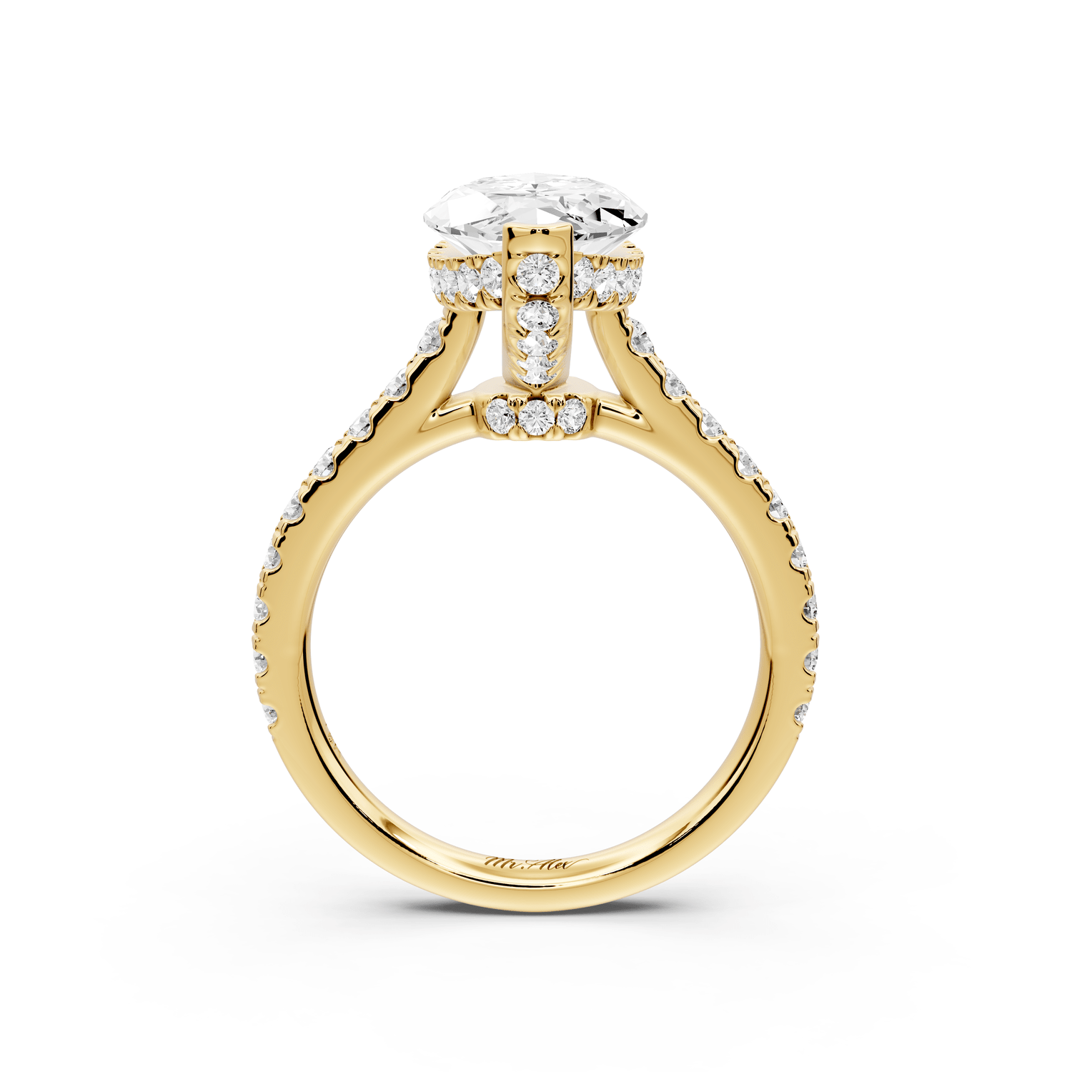 Iris - 3ct 14k yellow gold Three stone marquise Halo engagement ring - Mr. Alex Jewelry