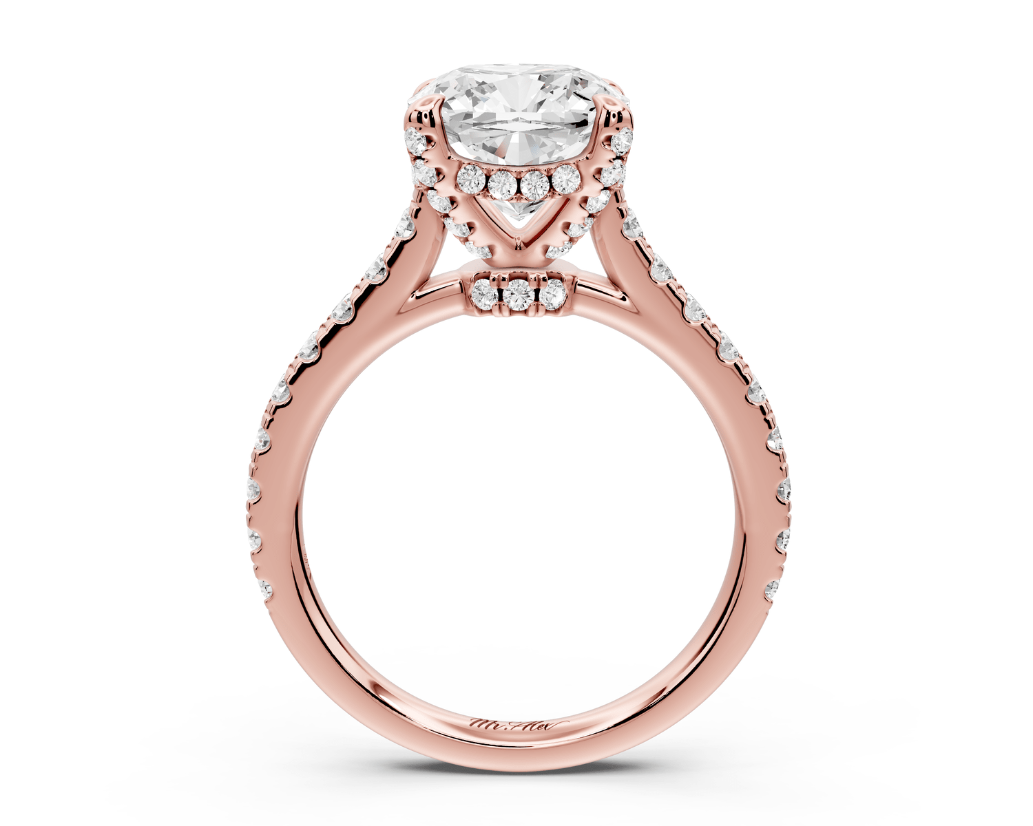 Iris - 3ct 18k rose gold Three stone cushion Halo engagement ring - Mr. Alex Jewelry