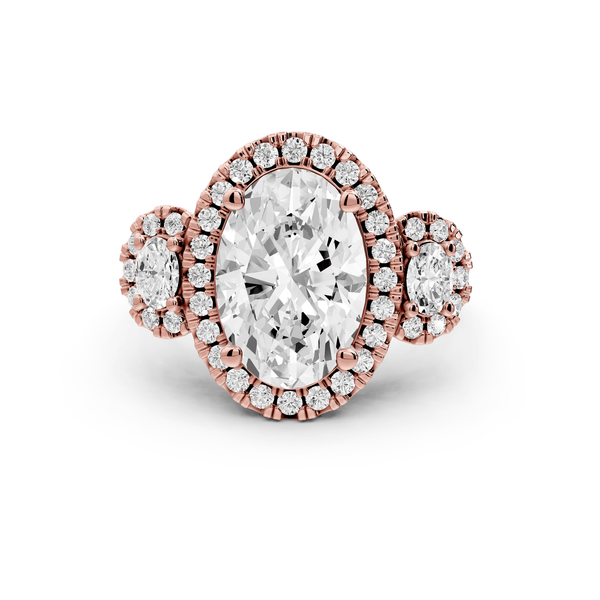 Iris - 3ct 18k rose gold Three stone oval Halo engagement ring - Mr. Alex Jewelry