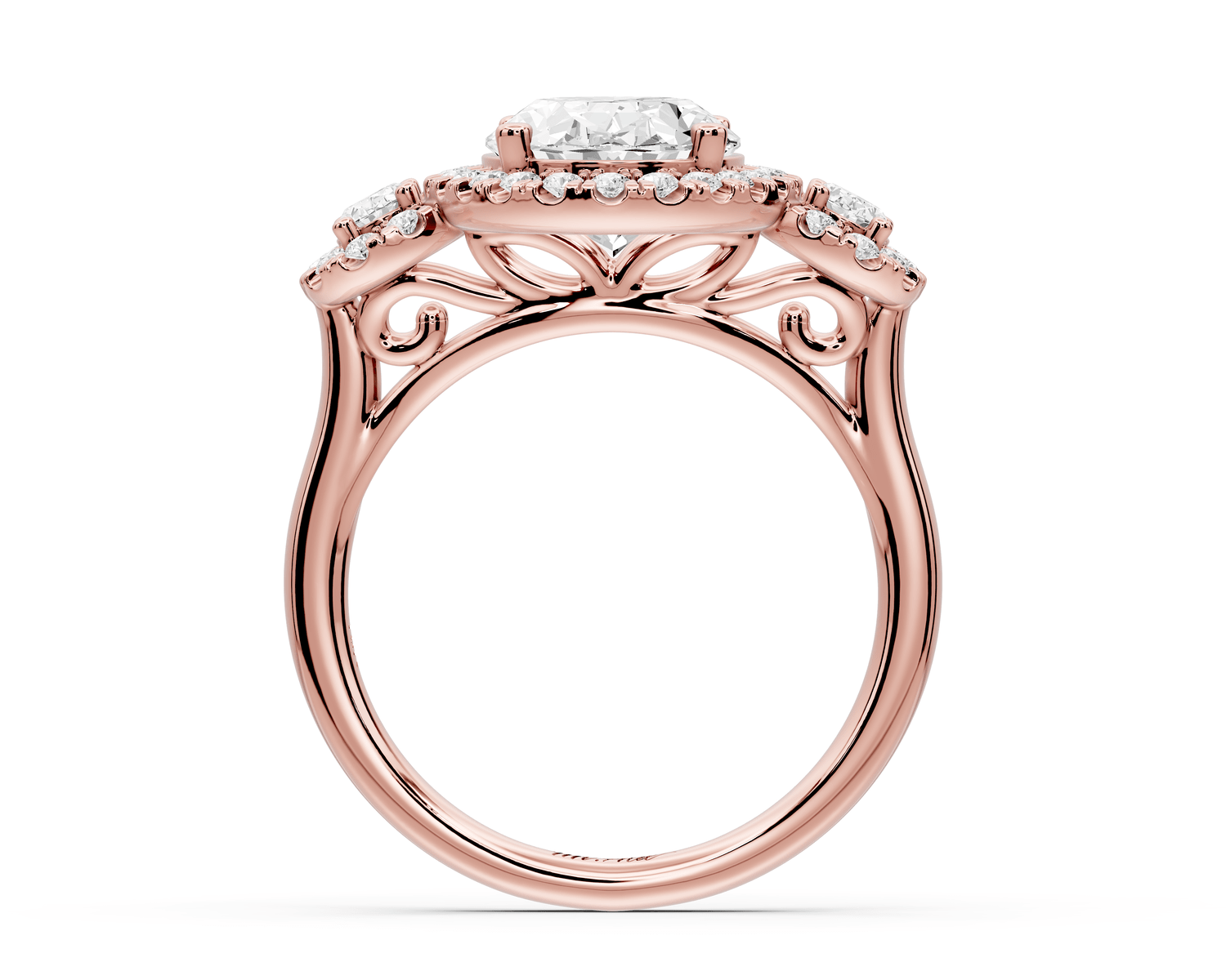 Iris - 3ct 18k rose gold Three stone oval Halo engagement ring - Mr. Alex Jewelry