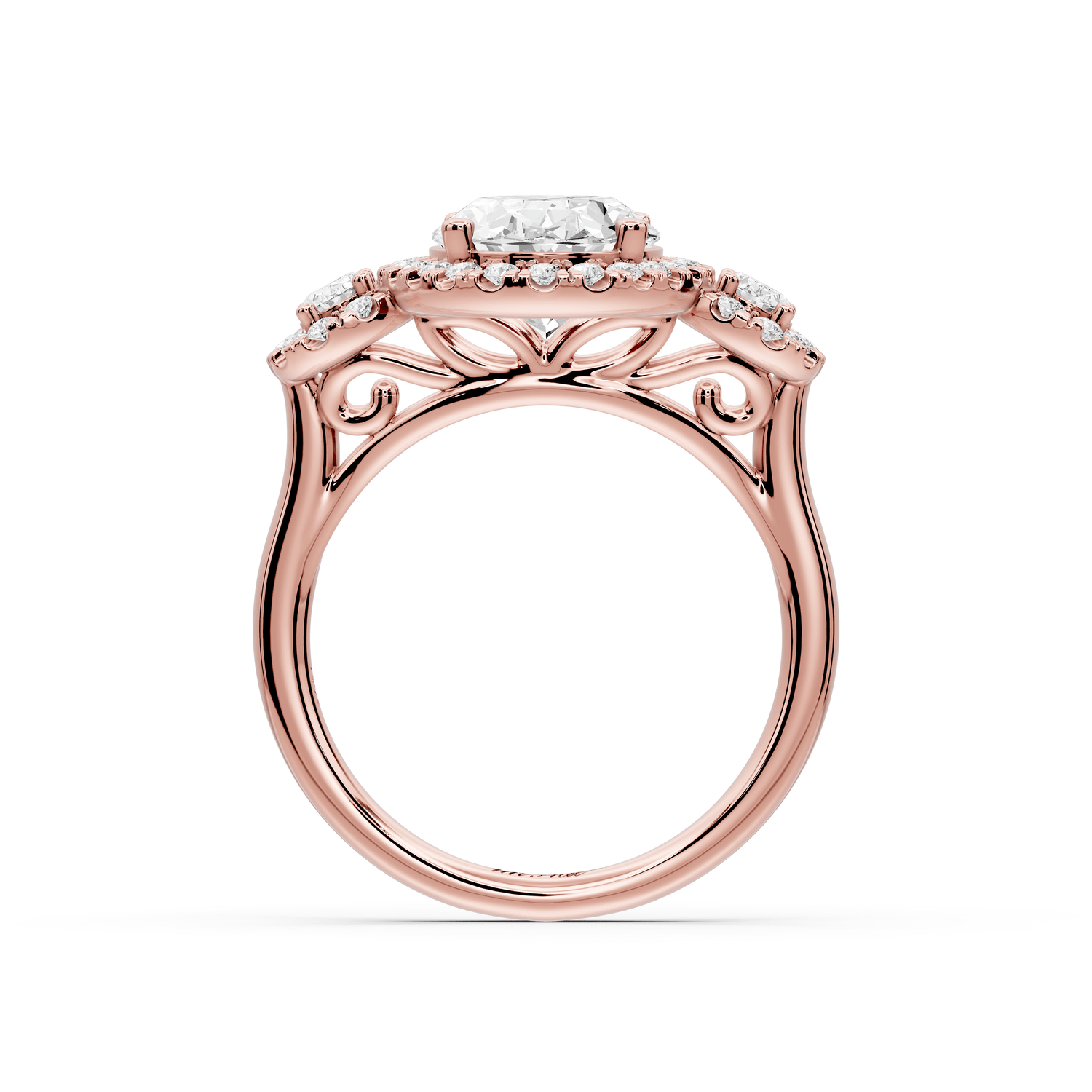 Iris - 3ct 18k rose gold Three stone oval Halo engagement ring - Mr. Alex Jewelry