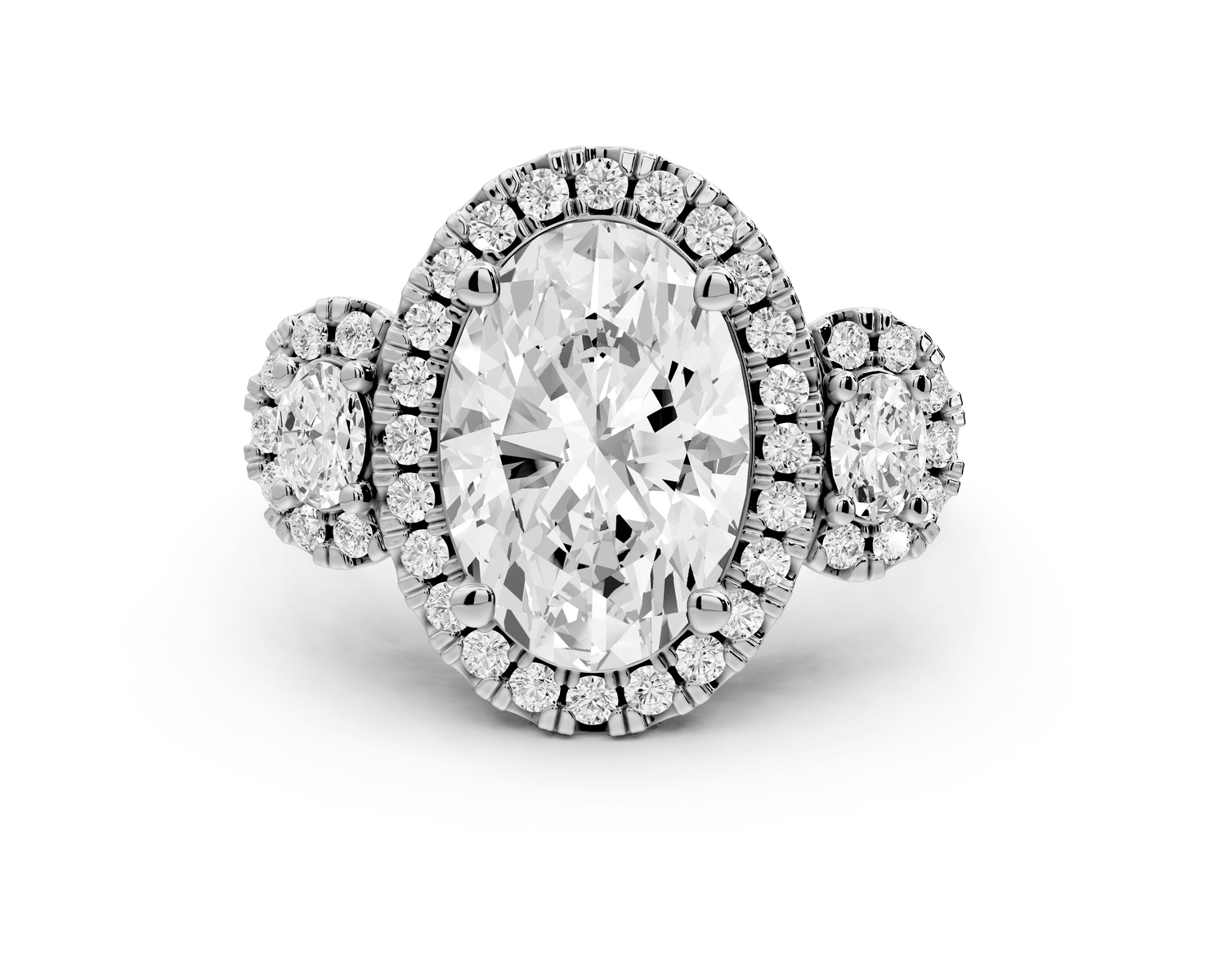 Iris - 3ct 18k white gold Three stone oval Halo engagement ring - Mr. Alex Jewelry
