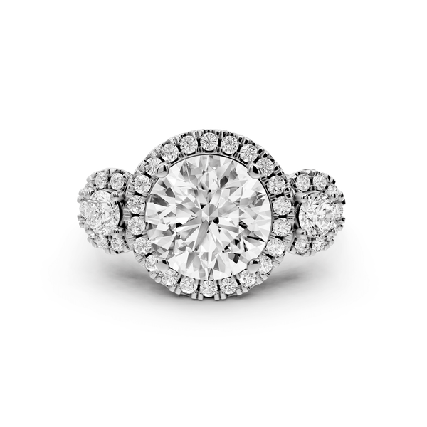 Iris - 3ct 18k white gold Three stone round Halo engagement ring - Mr. Alex Jewelry