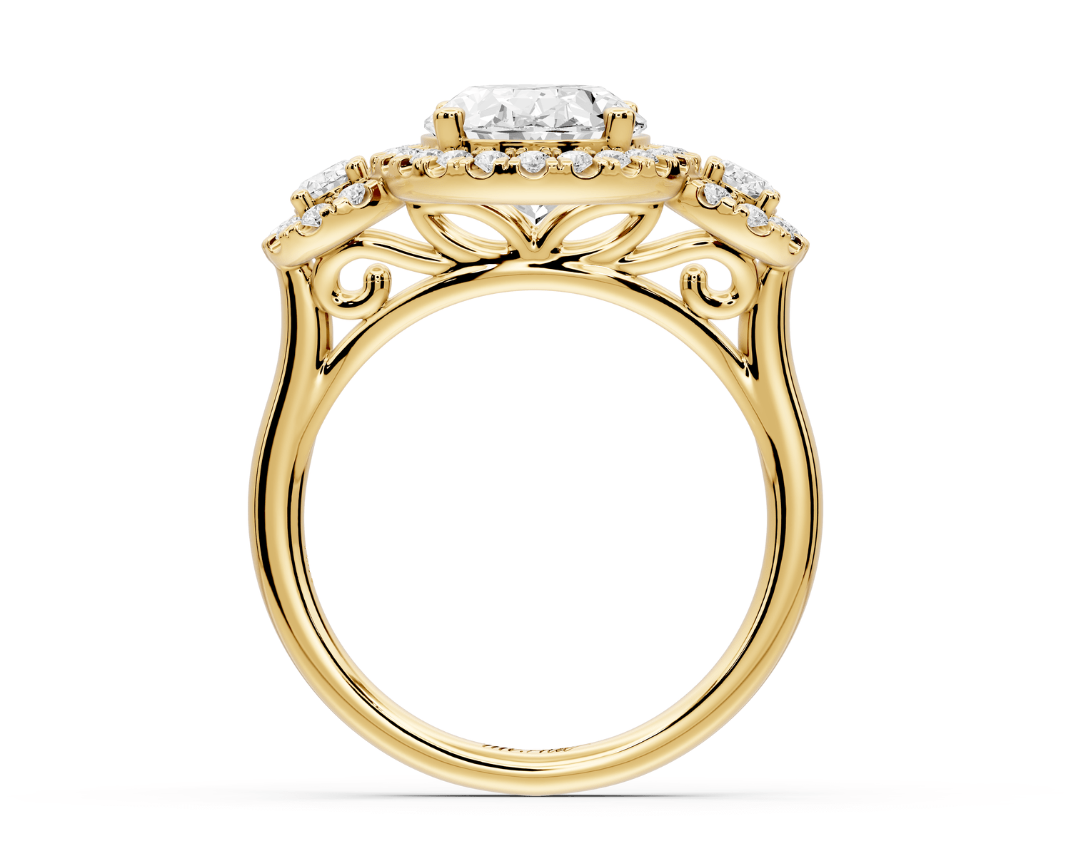 Iris - 3ct 18k yellow gold Three stone oval Halo engagement ring - Mr. Alex Jewelry