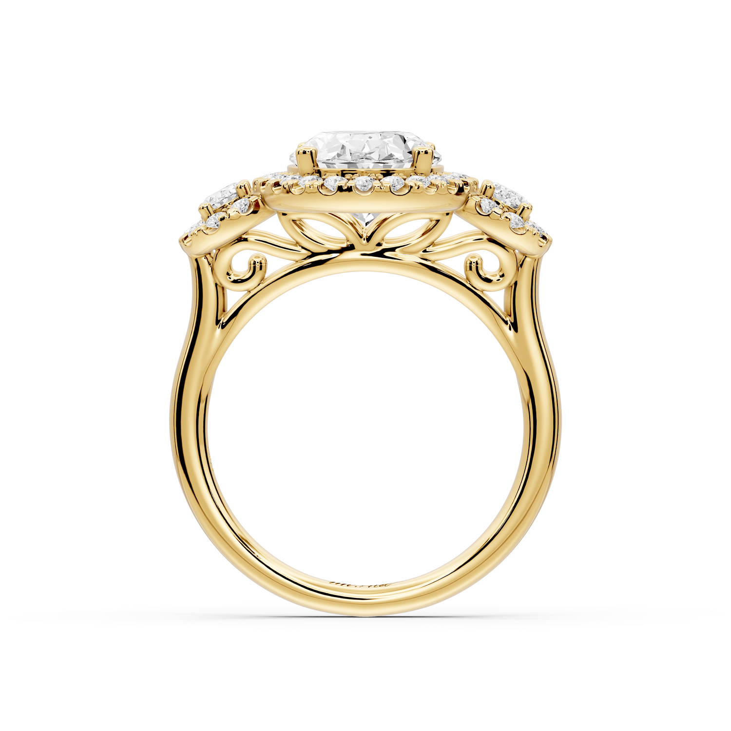 Iris - 3ct 18k yellow gold Three stone oval Halo engagement ring - Mr. Alex Jewelry