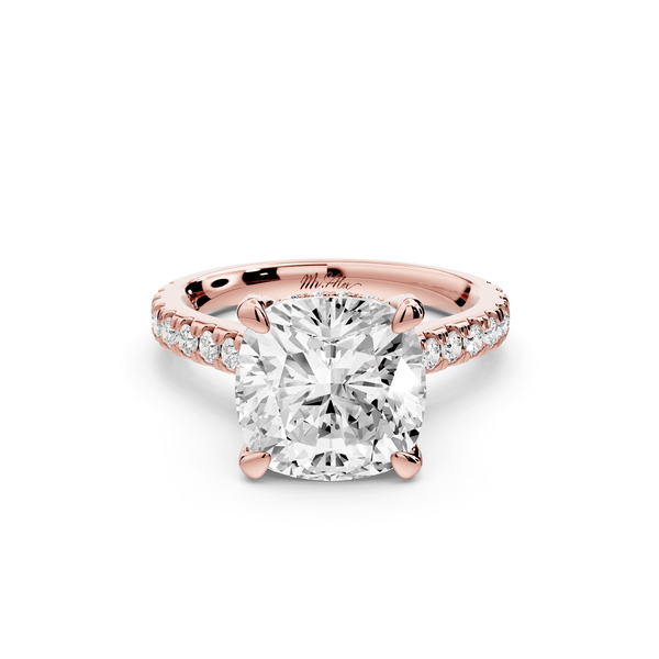 Iris - 4ct 14k rose gold Three stone cushion Halo engagement ring - Mr. Alex Jewelry