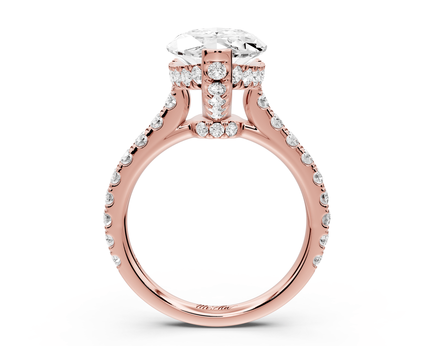 Iris - 4ct 14k rose gold Three stone marquise Halo engagement ring - Mr. Alex Jewelry