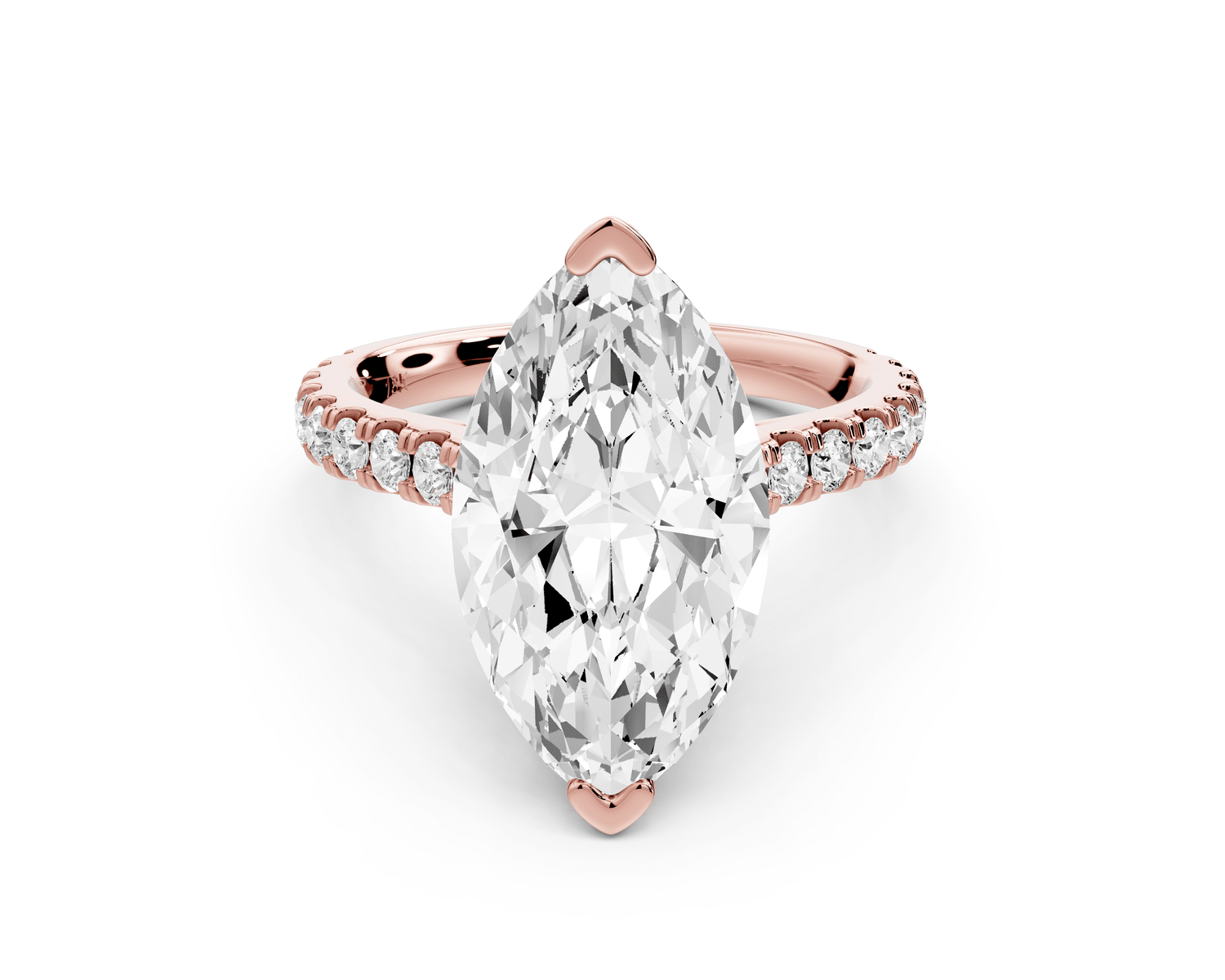 Iris - 4ct 14k rose gold Three stone marquise Halo engagement ring - Mr. Alex Jewelry