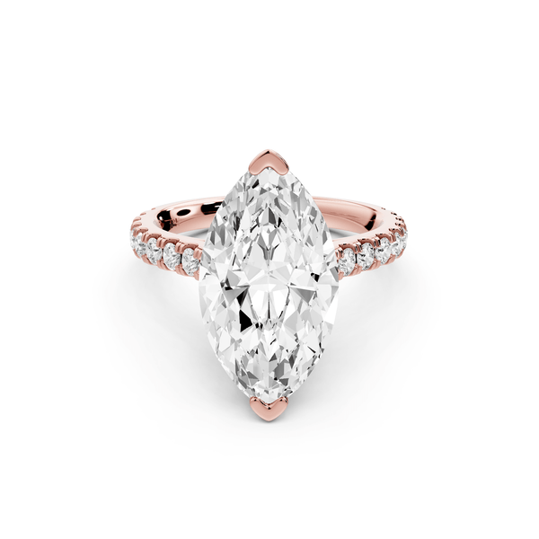 Iris - 4ct 14k rose gold Three stone marquise Halo engagement ring - Mr. Alex Jewelry