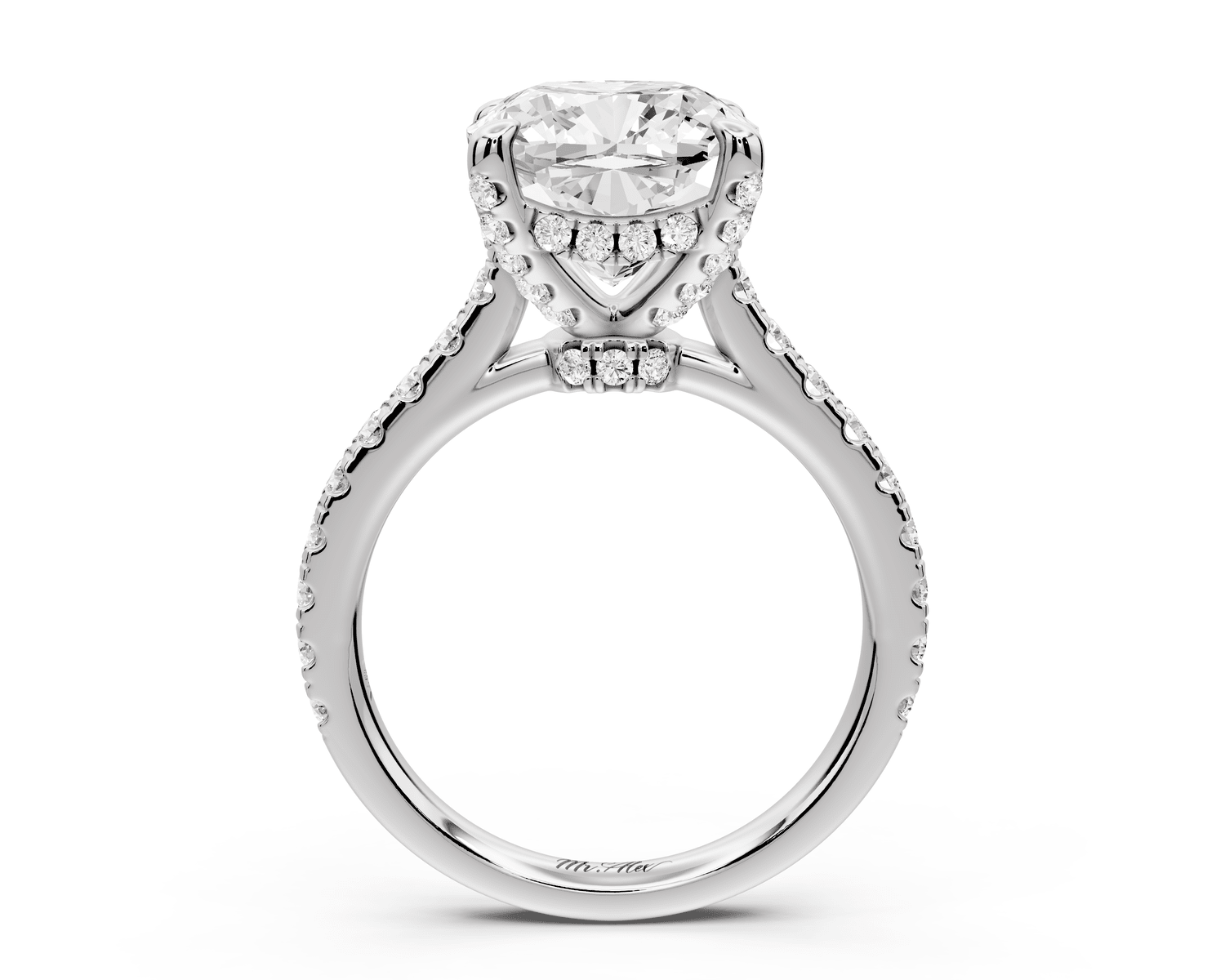 Iris - 4ct 14k white gold Three stone cushion Halo engagement ring - Mr. Alex Jewelry