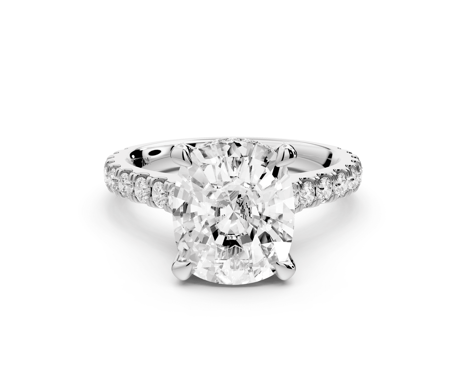 Iris - 4ct 14k white gold Three stone Elongated Cushion Halo engagement ring - Mr. Alex Jewelry