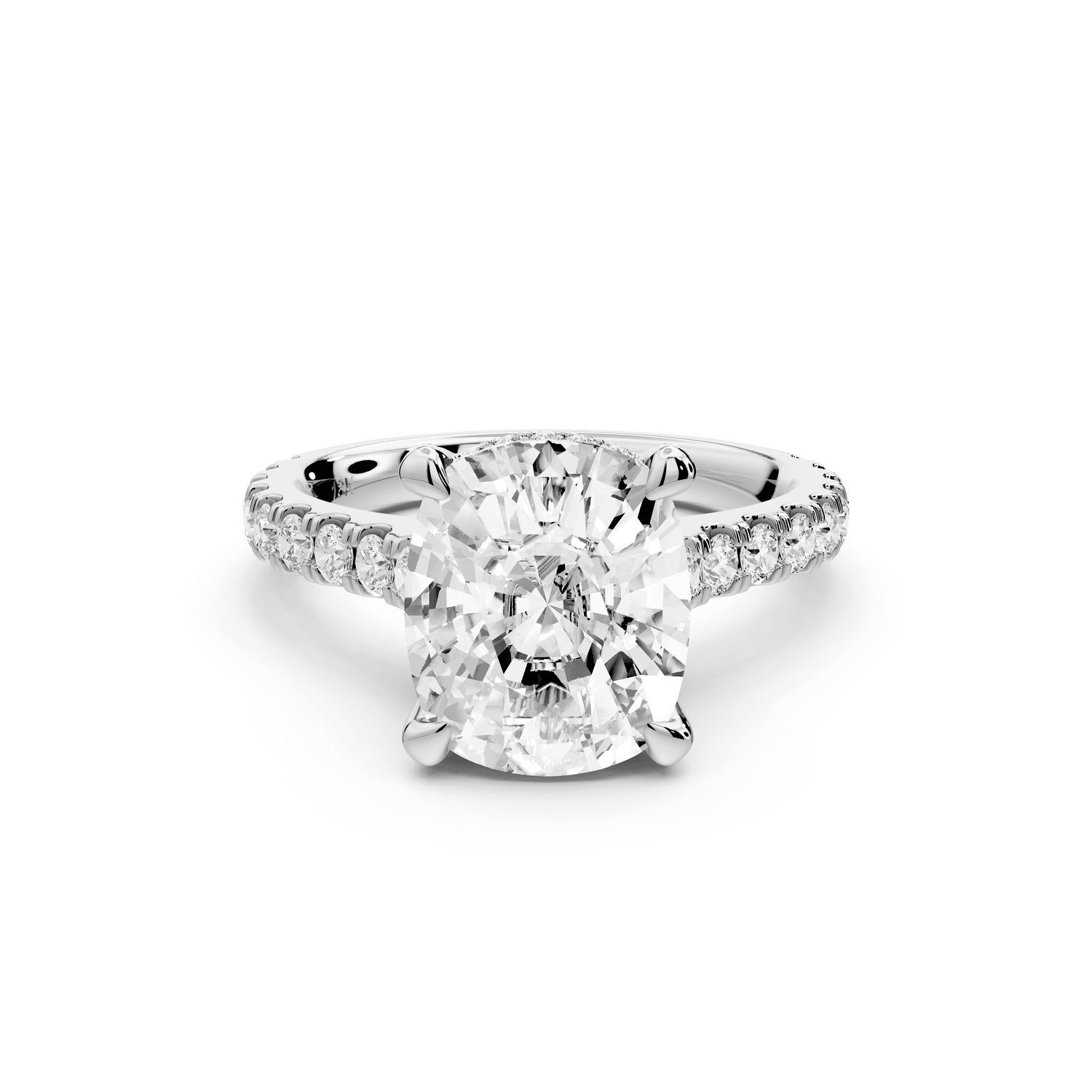 Iris - 4ct 14k white gold Three stone Elongated Cushion Halo engagement ring - Mr. Alex Jewelry