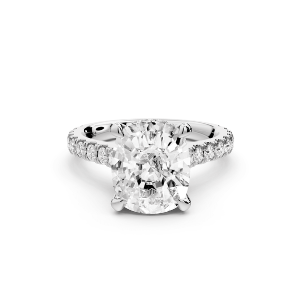 Iris - 4ct 14k white gold Three stone Elongated Cushion Halo engagement ring - Mr. Alex Jewelry