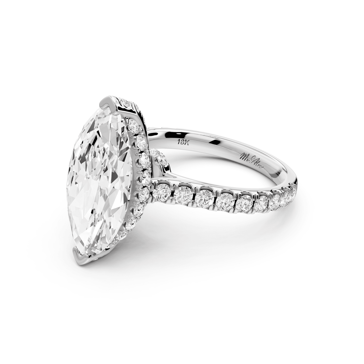 Iris - 4ct 14k white gold Three stone marquise Halo engagement ring - Mr. Alex Jewelry